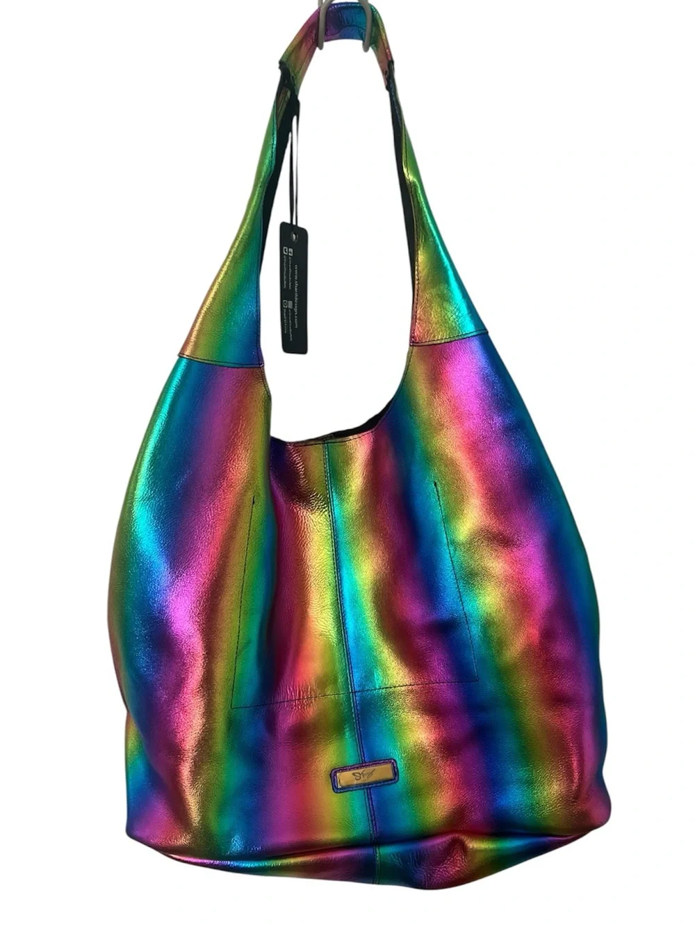 Sharif Rainbow Pearlized Leather Hobo Bag New with Tag